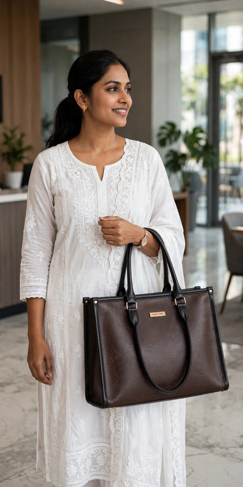 SAJRI Brown Office Tote Bag - Fits 15.6" Laptop